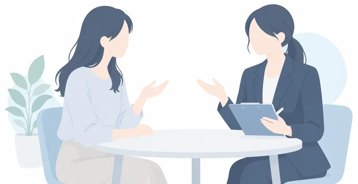 浮気調査についてスタッフに相談する女性