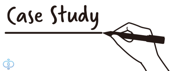 ペンで線を引きながらケーススタディと書いてあるイラスト画像