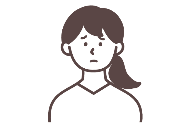 不安そうな表情の女性のイラスト。LINEの連絡が途絶えて困っている相談者を表現したアイコン。