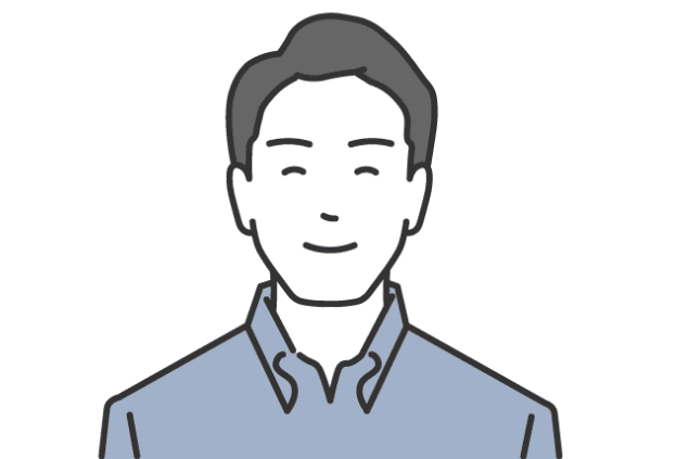 笑顔の男性のイラストアイコン。解決事例に登場する相談者のイメージとして使用。