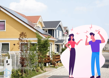 住宅街の前で言い争っている男女の画像