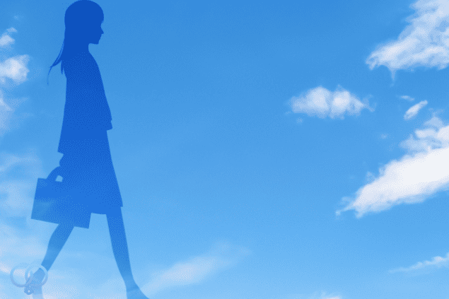 青空を背景に前へ歩く女性のシルエットの画像。真実を知り、自分の人生を前向きに歩き出そうとする様子を表したまとめセクション用のビジュアル。