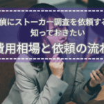 スマホを手に不安そうな表情で調べ物をする女性の写真。探偵へのストーカー調査依頼を検討する前に、費用や依頼の流れを知りたい読者の心理を表現したタイトル画像。