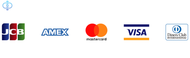 JCB、アメックス、マスターカード、ビザ、ダイナーズのクレジットカード決済が対応可能