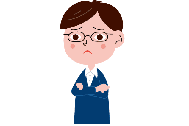 母親からの金銭要求を疑う様子をイメージした男性イラストアイコン