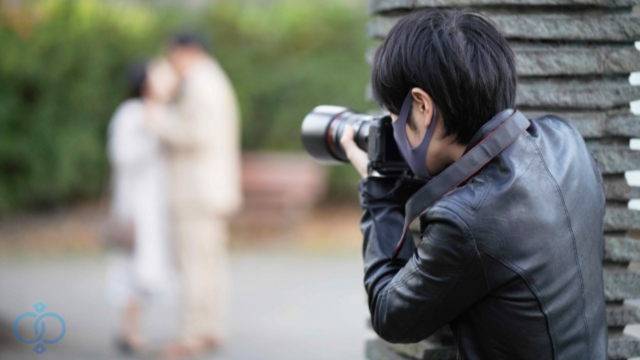 浮気現場を撮影する調査員