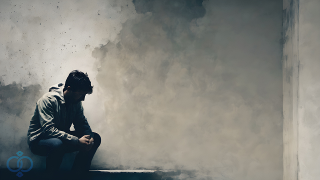 隅っこに座る男性