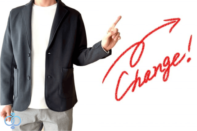 指で前方を指さす男性とＣｈａｎｇｅと書かれた画像。