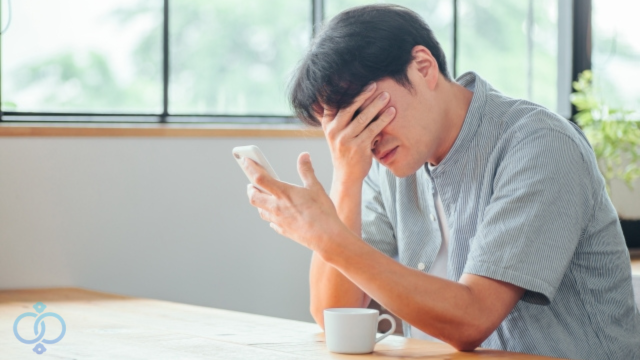 頭を抱えて悩む男性