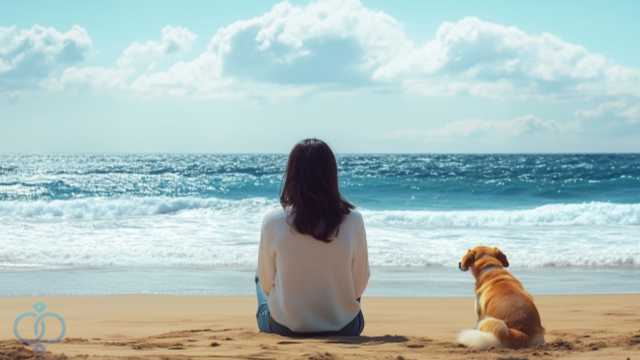 海を眺める女性