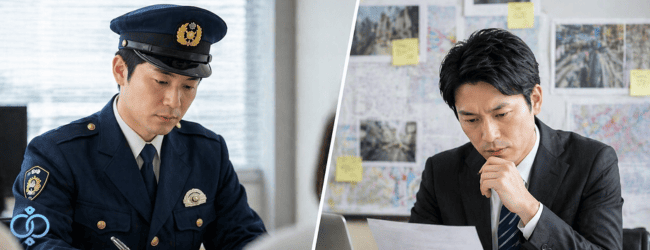 警察官が相談対応を行う様子と、スーツの人物が資料を確認しながら調査を行う様子を比較したイメージ。警察と探偵の違いを表している。