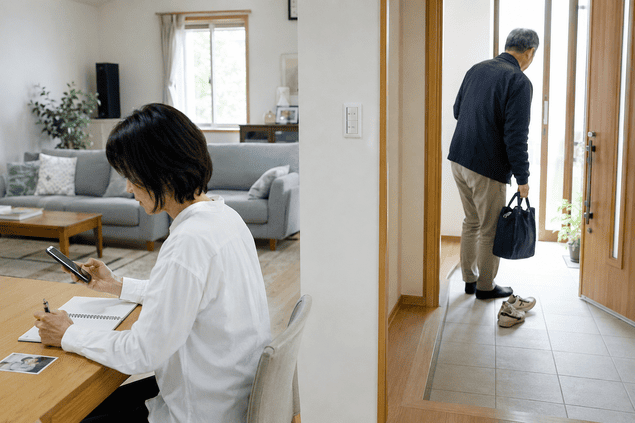 警察への連絡後、情報を記録する人と現地確認へ向かう人に分かれる家族