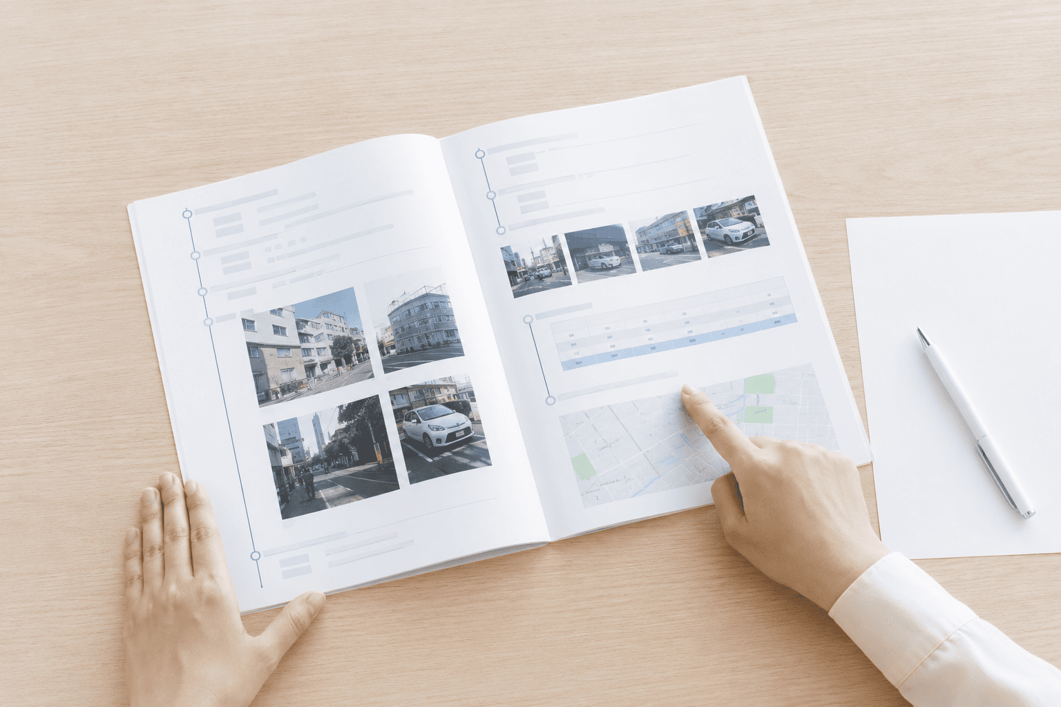ストーカー被害の調査報告書を確認する手元