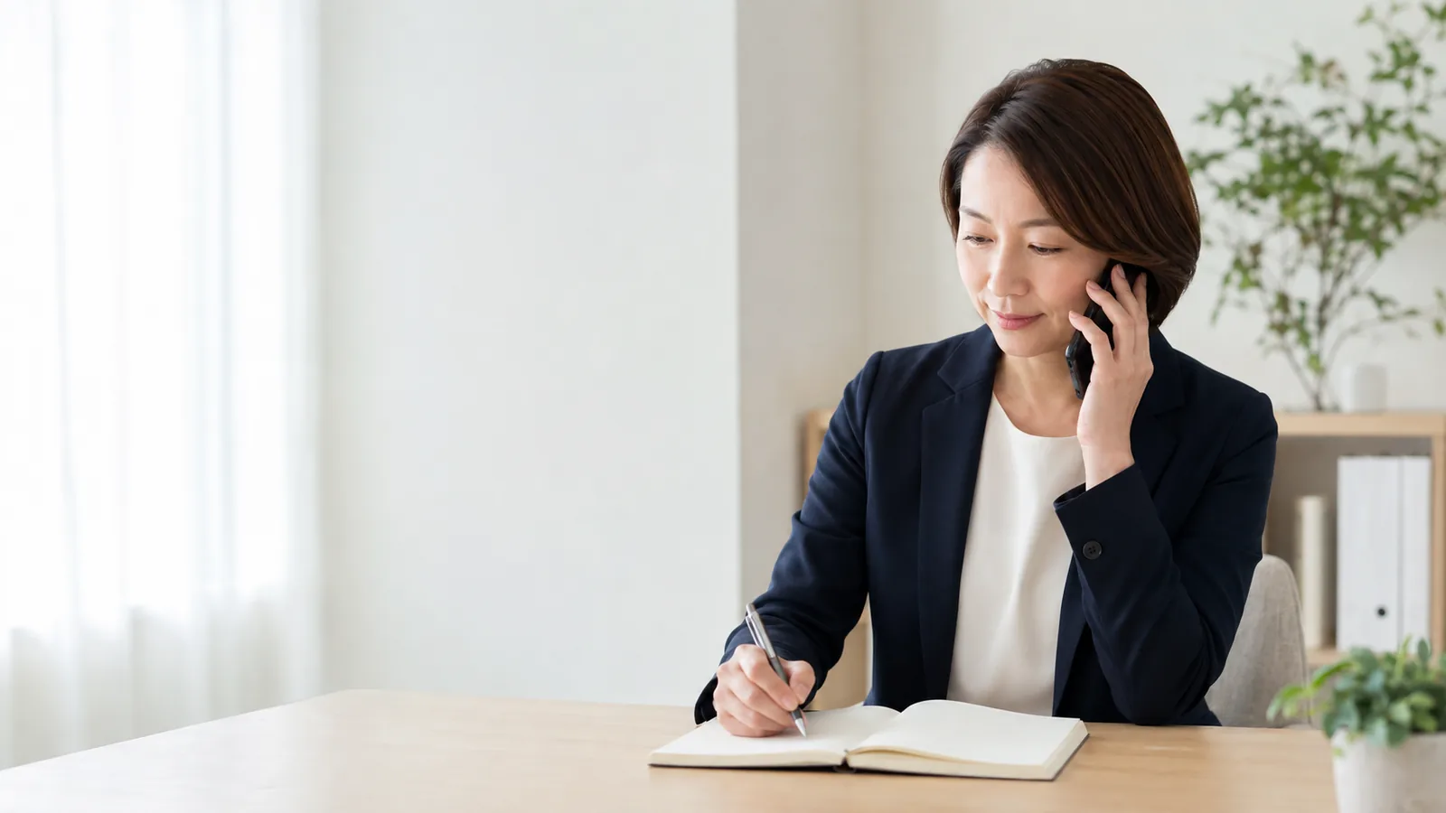 電話で相談を受けながら内容を記録する女性相談員