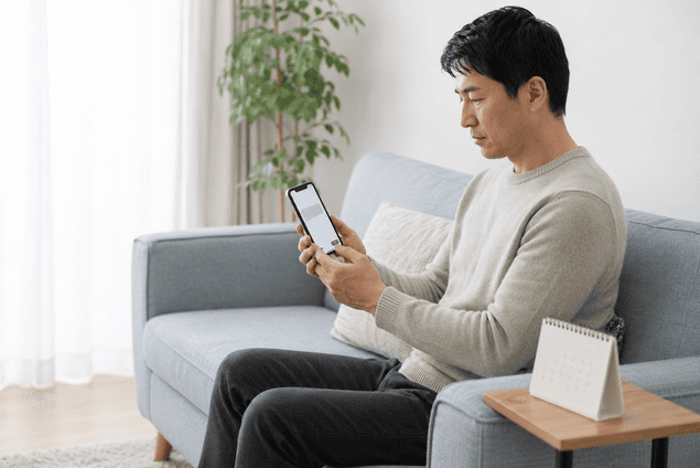 連絡が取れない相手へ送る返済確認のメッセージを見直す男性