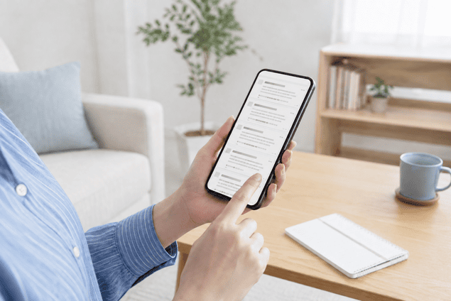 人探し掲示板の投稿一覧をスマートフォンで確認する様子
