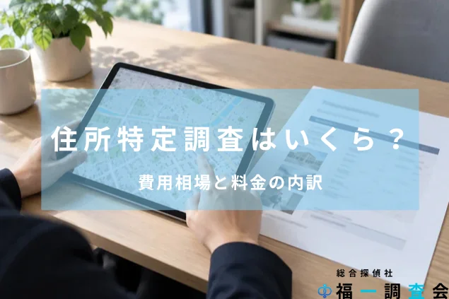 探偵の住所特定調査に関する住宅地図と調査費用の資料を確認するイメージ